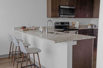 Quart countertops and stainless steel appliances